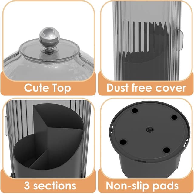 Detalle de YOOLENS Makeup Brush Holder with Lid, 360° Rotating Clear Dustproof Organizer (Black)