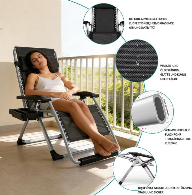 Detalle 2 de Hengriacly sedia a sdraio pieghevole con copertura, schienale regolabile fino a 170° e portata 240 kg