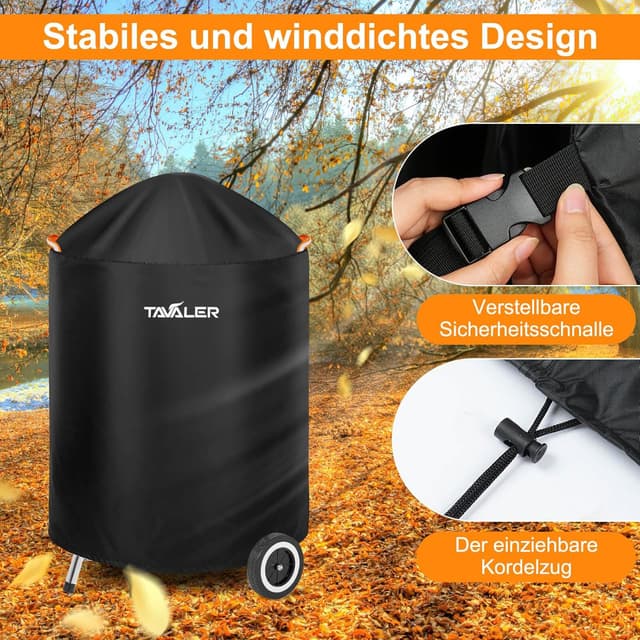 Detalle de Tavaler Kugelgrill Abdeckung wetterfest (420D Oxford), passend für Weber Kugelgrill 57 cm, 77 x 90 cm