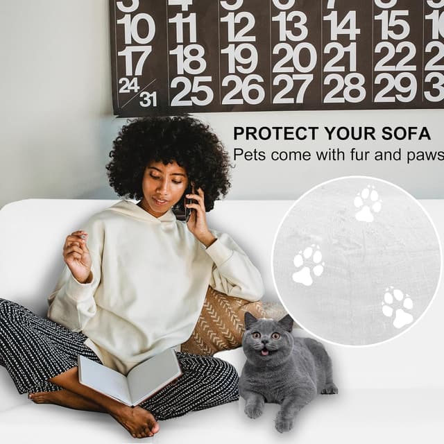 Detalle de Ystyle Housse de canapé en velours pour fauteuil 1 place extensible, blanche