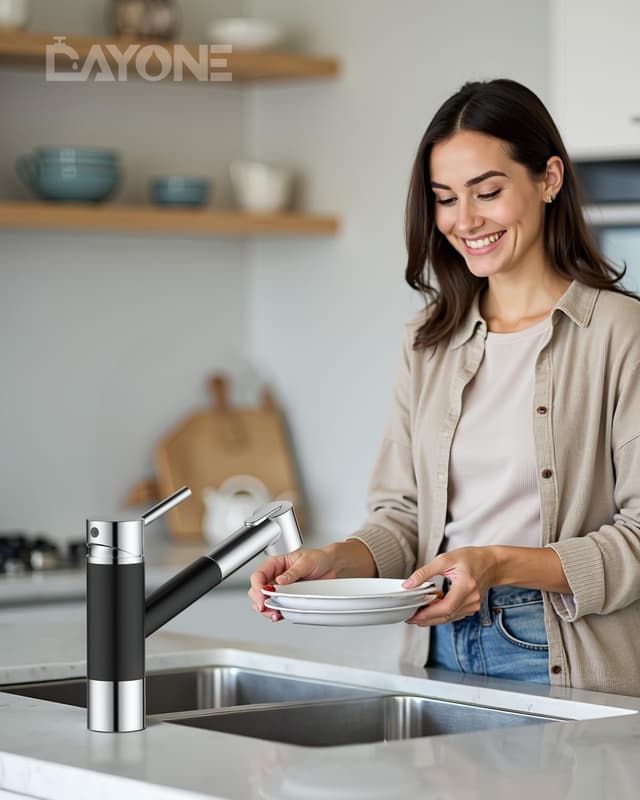 Detalle 2 de DAYONE Küchenarmatur Schwarz Chrom 50 cm