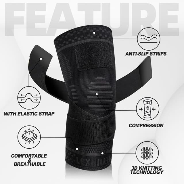 Detalle de Lexniush Kniebandage mit Kompression und verstellbaren Riemen (rechts/links) – für L, Sport Schwarz