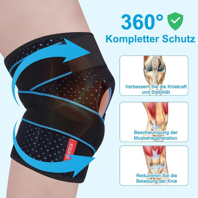 Detalle de SIVITICK Kniebandage unisex mit Seitenstabilisatoren und Patella-Gel-Pad – einstellbar, für Sport und Alltag