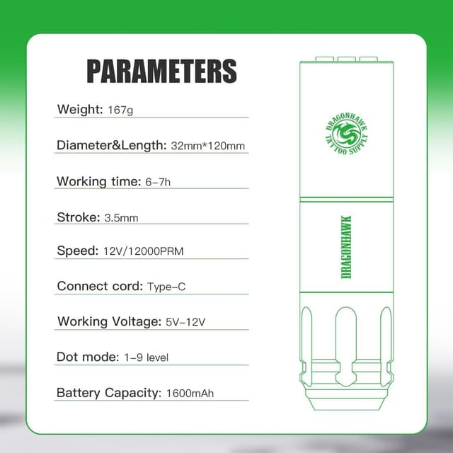 Detalle de Dragonhawk A Line A1 – kit complet de machine à tatouer stylo rotative sans fil