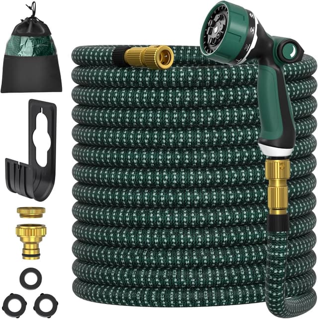 Imagen de U ULTTY Flexibler Gartenschlauch 30 m mit Auszieh-Funktion, Metallanschlüssen und 10-Funktions-Brause en OfertitasTOP