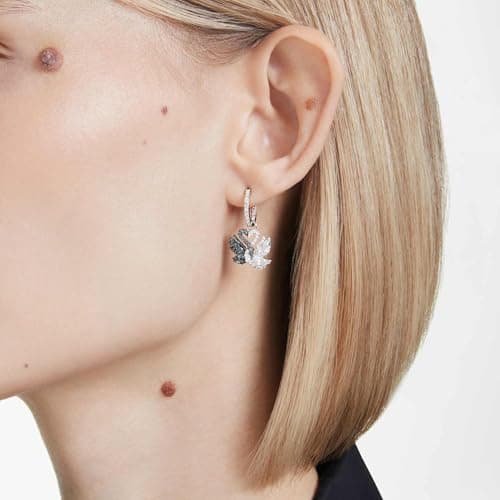 Thumbnail 5 de Swarovski Pendientes Swan negros, combinación de acabados metálicos 💍