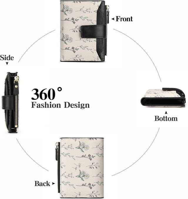 Detalle 1 de GAEKEAO Small Bifold Floral Wallet for Women with RFID Blocking and Zipper Pocket