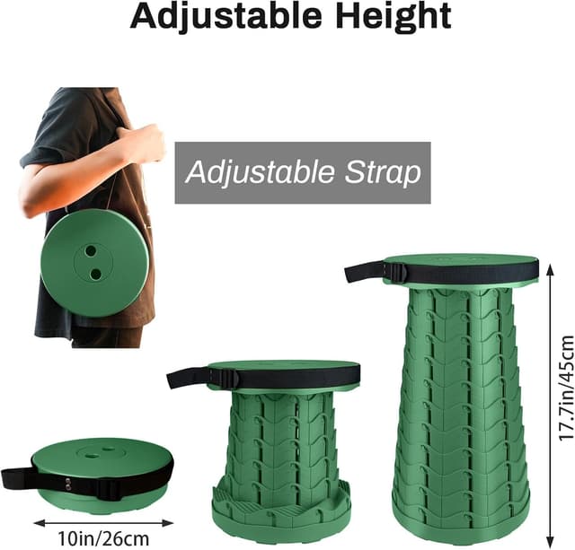 Detalle de Hesanzol tragbarer Teleskophocker mit einziehbarem Klappdesign, verstellbar bis 180 kg Traglast