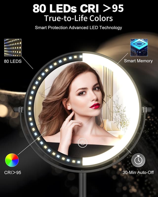 Thumbnail 6 de VFD 30X/1X Lighted Makeup Mirror with Height Adjustment and Rechargeable Battery