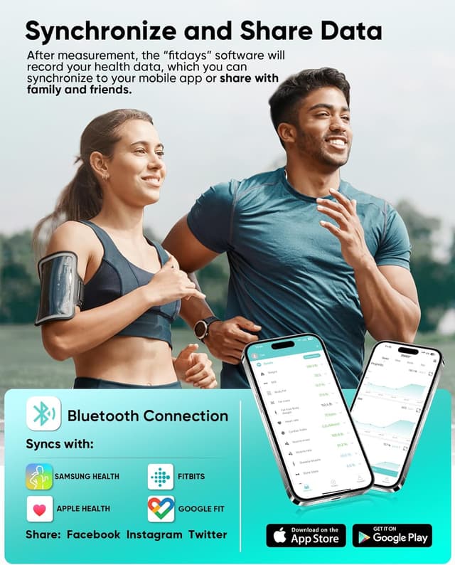 Detalle de Body Fat Scales with 4-Electrode BIA (180kg) + Fitdays App — Smart Bathroom Scales for BMI, Visceral Fat & More