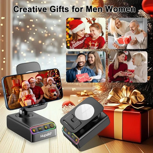 Detalle 2 de Hupoaf Adjustable Cell Phone Stand with Wireless Induction Bluetooth Speaker and RGB Ambient Lighting