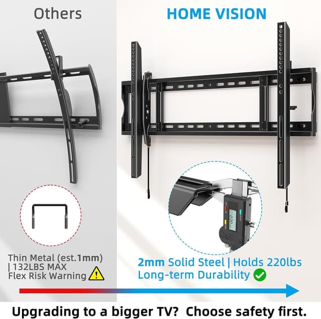 Detalle de HOME VISION HV9901 Heavy Duty Tilt TV Wall Mount for 55–130" TVs (up to 100kg/220lb, max VESA 900x600mm)
