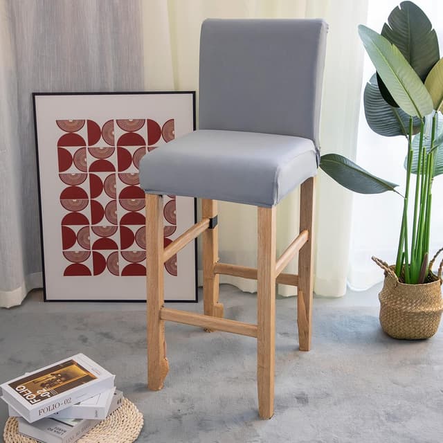 Detalle 2 de Jaotto Stuhlhussen 4er Set – Stretch Barhockerbezüge in Rauchgrau, abnehmbar und waschbar