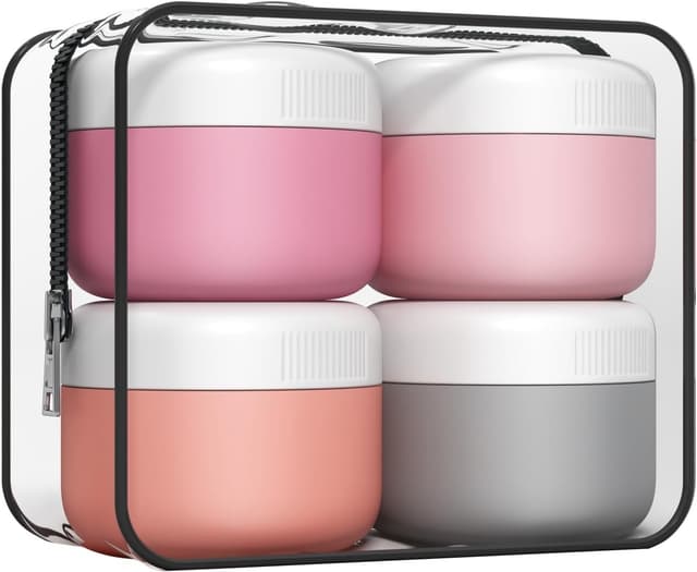 Detalle de Aurdox Reisetöpfe-Set aus Silikon: auslaufsichere Creme-Behälter mit Spatel und transparenter Tasche (TSA-geeignete Mini-Größe)