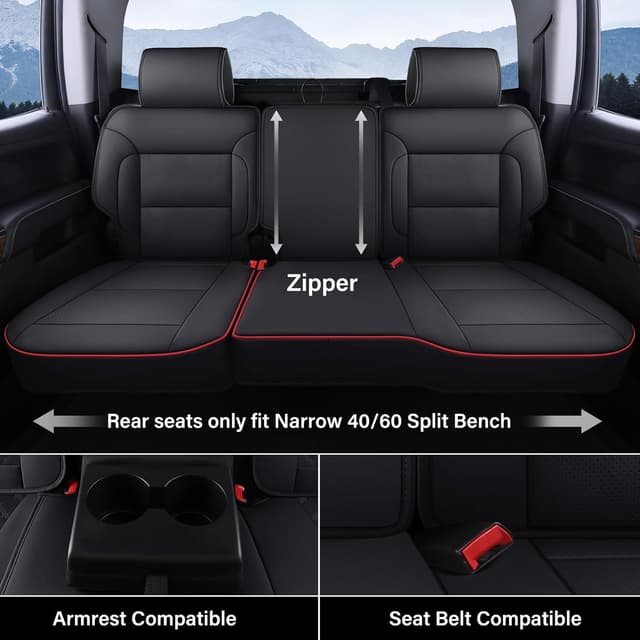 Detalle 2 de Coverado Chevy Silverado Seat Covers Full Set (Faux Leather) for 2014-2018 1500 & 2015-2019 2500HD/3500HD