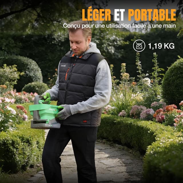 Detalle 2 de WORKPRO Épandeur de graines électrique 7,2 V avec batterie intégrée 2,0 Ah et 8 débits