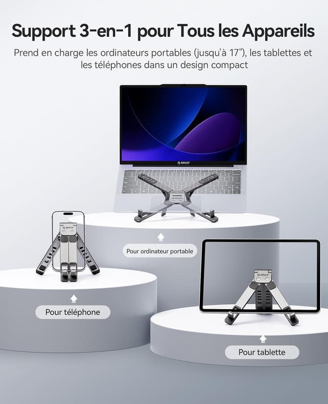 Detalle 2 de ORICO Support Ordinateur Portable PN1 3-en-1 pliable en aluminium (jusqu’à 17")