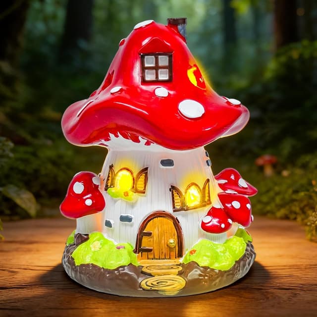 Detalle de Resin Mushroom Fairy House Garden Ornament (4.1 × 4.1 × 5.7 inches) – GW Box Fairy House