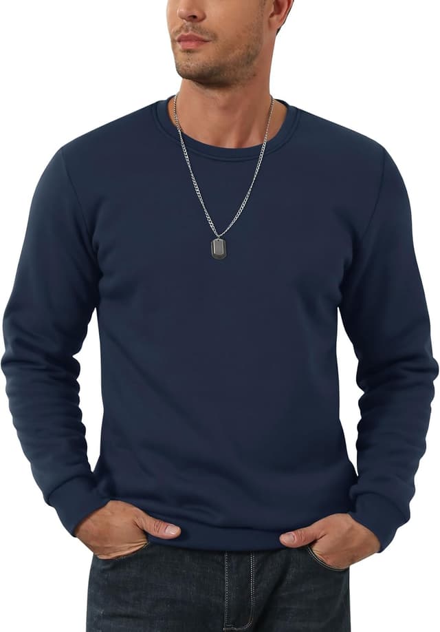 Detalle 2 de EKLENTSON men’s winter fleece sherpa crewneck sweatshirt (no hood) in cotton blend