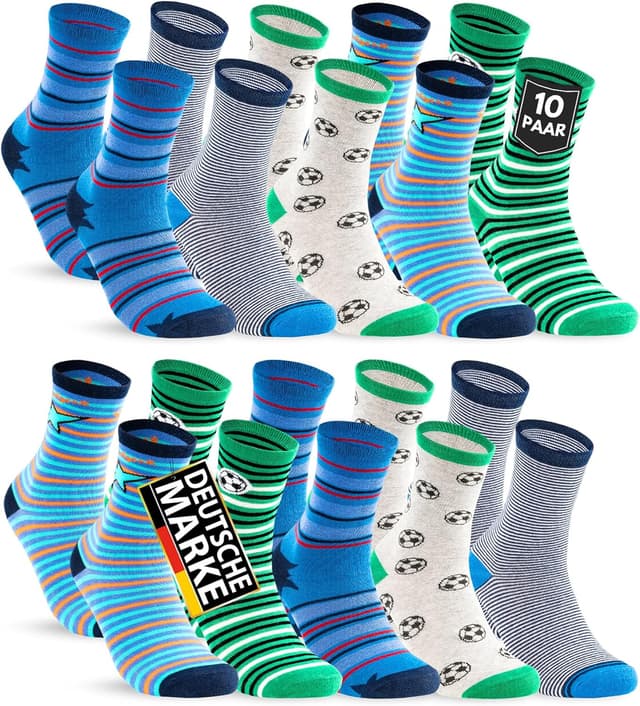 Detalle de 10 Paar Kinder Socken Jungen & Mädchen aus Baumwolle – strapazierfähig, elastisch & rutschfest für Spiel, Sport und Alltag