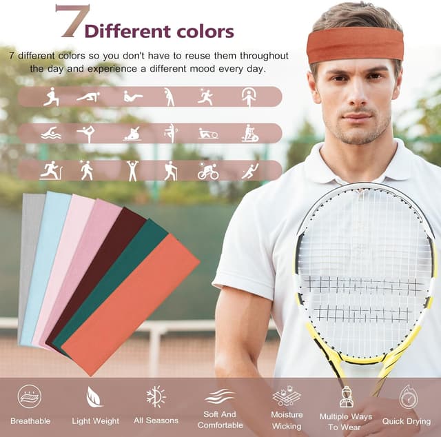 Detalle 2 de DiyJibb Stirnbänder für Frauen (7er-Set), rutschfest & dehnbar für Sport, Yoga und Lauftraining