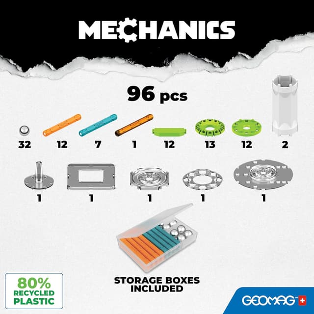 Detalle 2 de Geomag Mechanics Motion Magnetic Gears – Jeu magnétique créatif de 96 pièces