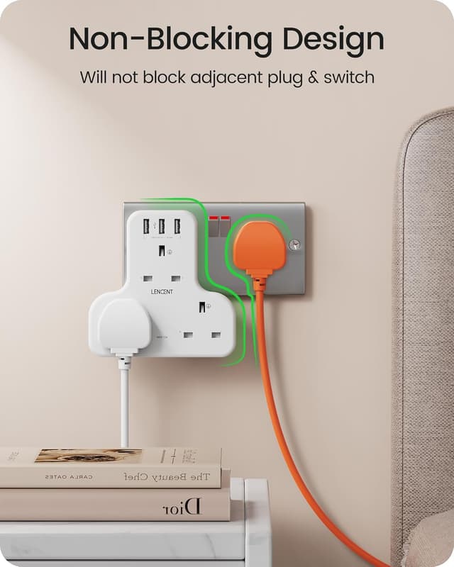 Detalle de LENCENT Plug Extension Socket 13A with 3 USB ports ๐