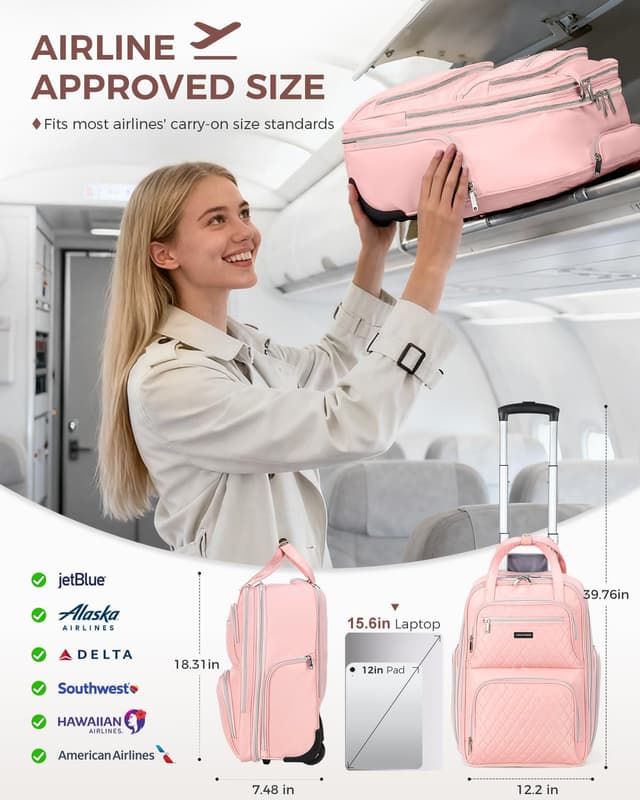 Detalle 2 de Ponhog sac à dos à roulettes pour femme avec compartiment ordinateur 15,6" et 30 L (rose)