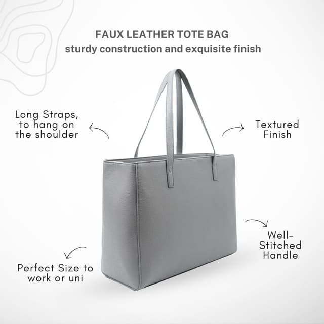 Detalle de Tommy & Kate GLORIA Spacious Tote Bag for Women with Zipped Compartment & Inner Pocket