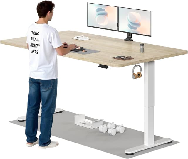 Detalle de TRIUMPHKEY höhenverstellbarer Schreibtisch 200x80 cm mit Dualmotor, Touchscreen und Kabelmanagement (beige)