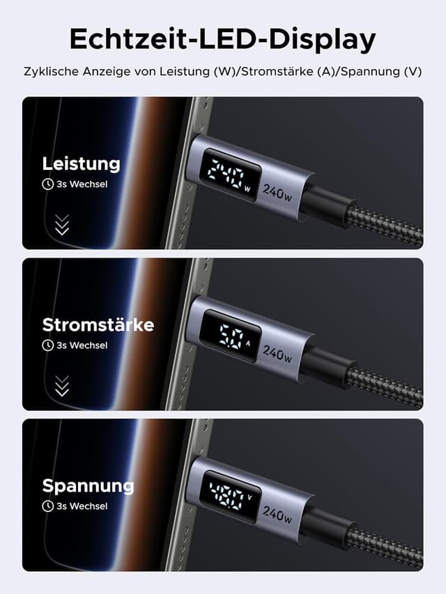 Detalle de UGREEN 240W USB-C auf USB-C Kabel 1M đ