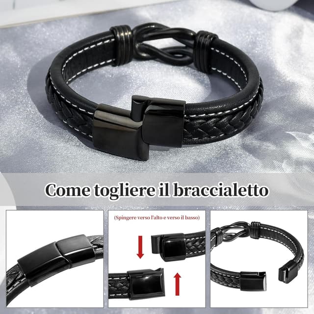 Detalle de Bracelet homme en cuir YELUWA avec fermoir magnétique et carte romantique « À mon homme »