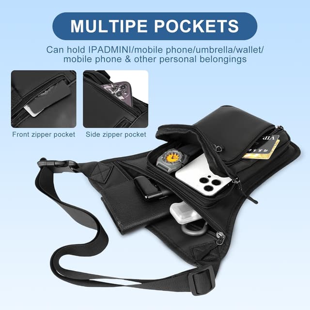 Detalle 2 de flintronic Beintasche fürs Motorrad & Outdoor – wasserdichte Multitasche mit verstellbaren Gurten (Schwarz)