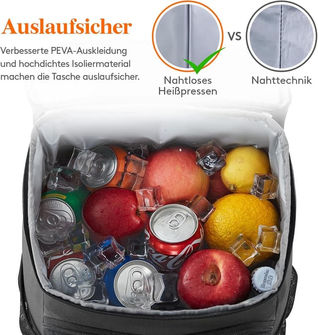 Detalle 2 de Lifewit 22L Kühlrucksack für 30 Dosen (30,5 x 17,8 x 40,5 cm) – auslaufsicher, isoliert, wasserdicht, schwarz