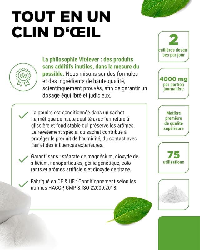 Detalle 2 de Inositol Pure 300 g (myo-inositol) en poudre — 4000 mg par dose journalière, goût neutre, cuillère doseuse