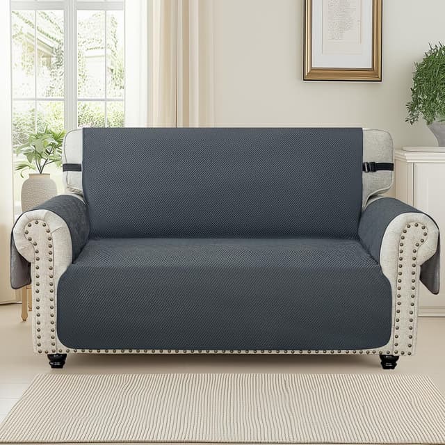 Detalle 2 de Ystyle Copridivano 2 posti con braccioli, effetto antiscivolo e antifumo per gatti, grigio scuro