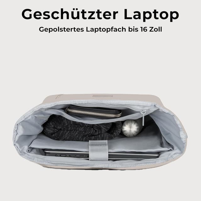 Detalle de Johnny Urban Rolltop Rucksack „Robin Large“ – Rolltop-Tagesrucksack mit 16-Zoll-Laptopfach, 18–22 L