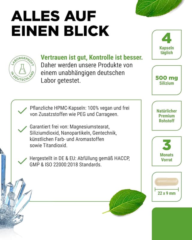 Detalle 2 de vit4ever Silizium (365 Kapseln) – organisches Silizium aus Bambusextrakt, vegan