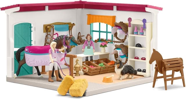 Detalle de Schleich Horse Club 42568 Sofia’s Tack Shop 67-Piece Playset with Poseable Figures