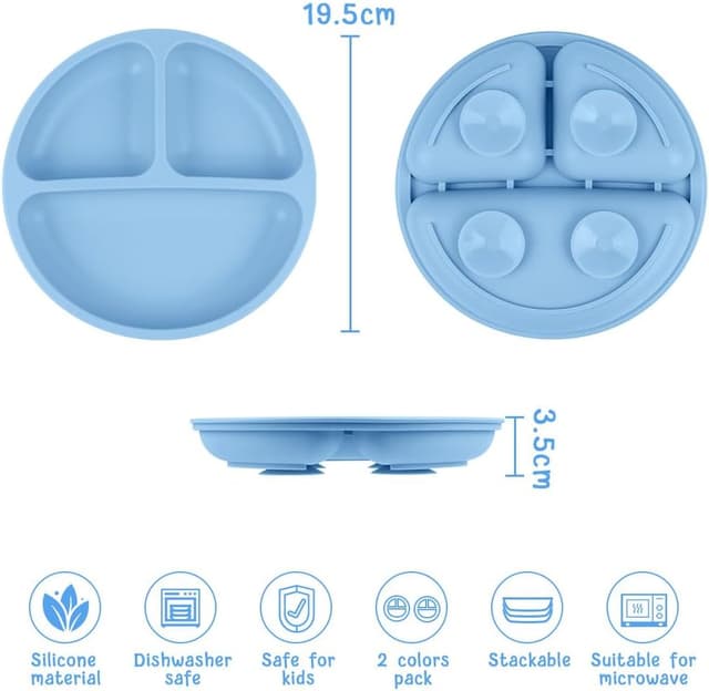 Detalle 2 de Vicloon piatti a ventosa per baby e toddler con scomparti (2 pezzi) in silicone alimentare BPA free