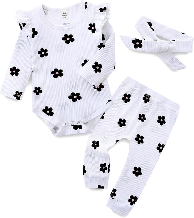 Detalle de Fullfamous 3pc Baby Girl Romper Set 0-18M 👶