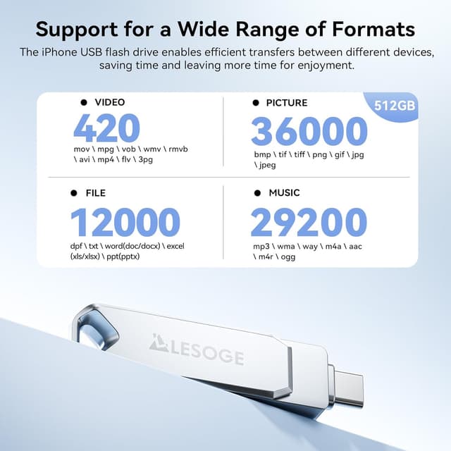 Detalle 2 de LESOGE MFi 512GB USB C Lightning stick