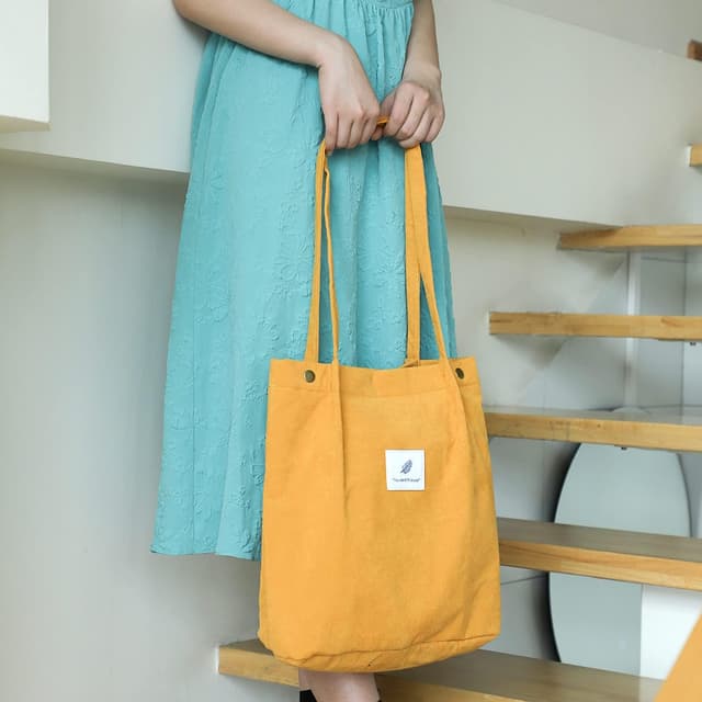 Detalle de WantGor Corduroy Totes Bag for Women – Large Capacity Yellow Shoulder Shopping Bag
