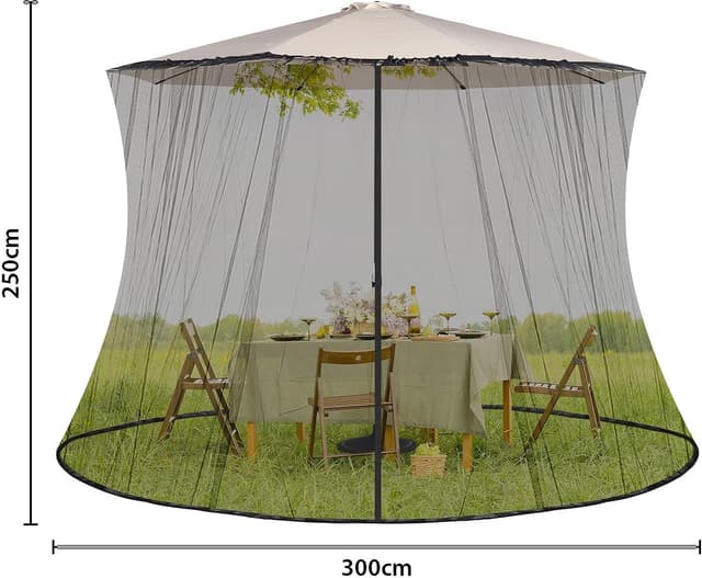 Detalle de Sekey zanzariera regolabile per ombrellone da esterno 250–300 cm, doppia cerniera, altezza 2,5 m – nero