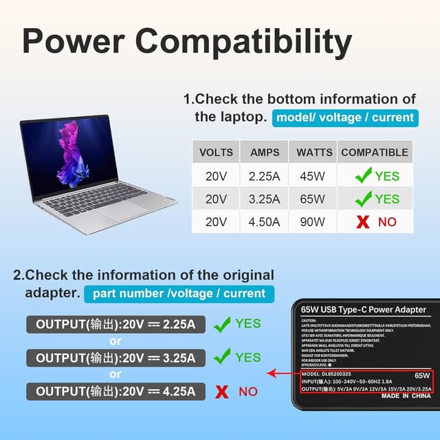 Detalle de 65-W USB‑C Netzteil (Power Adapter) für HP Laptop & Chromebook – USB‑C Ladekabel mit Schnellladung