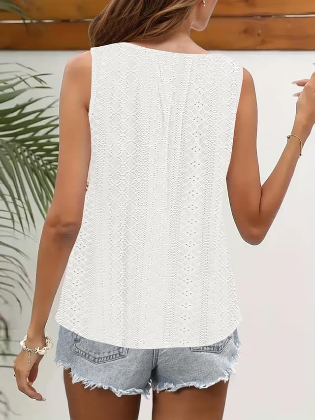 Detalle de Summer Tank Tops for Women Pleated Square Neck O-Ring Shoulder Sleeveless Casual Loose Fit