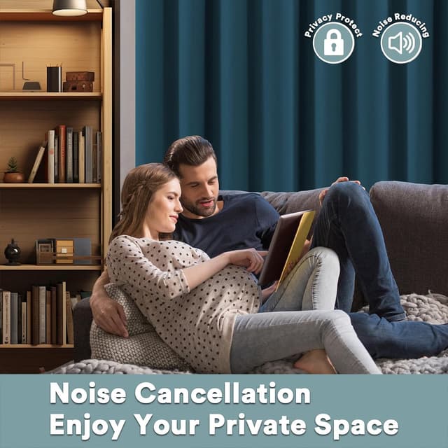 Detalle de BellaHills 100% Blackout Curtains (2 Panels) with Black Liner, Eyelet Set – Dark Teal, 66 x 72 Inch