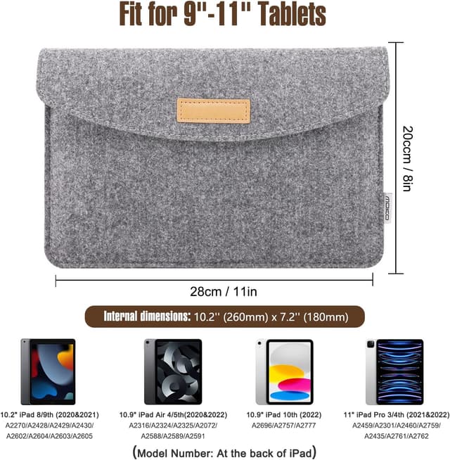 Detalle 2 de MoKo Filz Tablet Hülle 11 Zoll Hellgrau