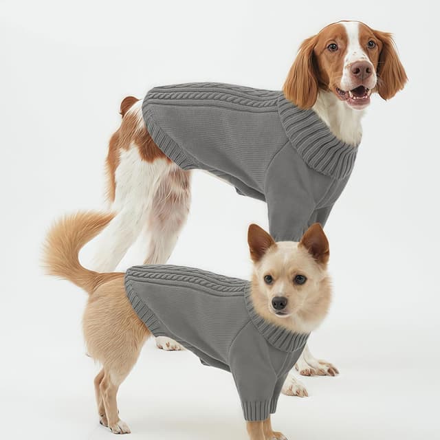 Detalle de KONVINIT Hundepullover für kalte Tage mit Zopfdesign – Strickpullover mit hohem Kragen für mittelgroße Hunde