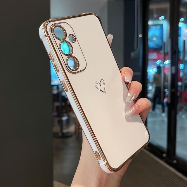 Thumbnail 6 de ZTOFERA Handyhülle für Samsung Galaxy S24 5G (6,2 Zoll) – Silikon Case mit Herz & goldfarbenem Rand, stoßfest (weiß)